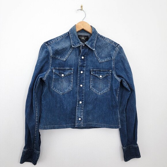 Ralph Lauren Double RL Pearl Snap Crop Denim Jacket 3 Medium